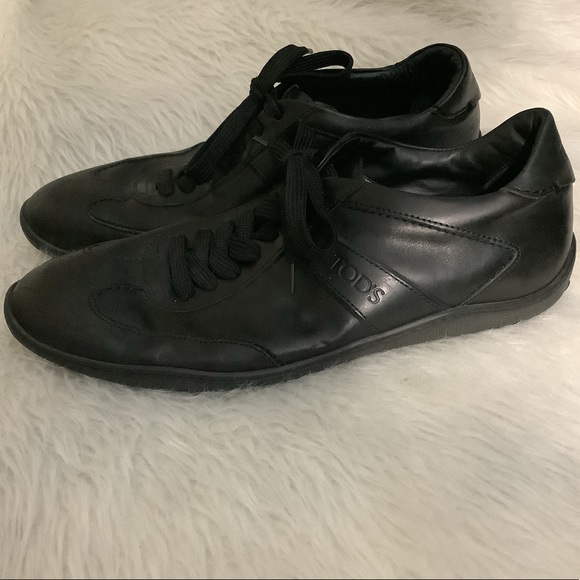 Tods men's black leather lace up shoes size